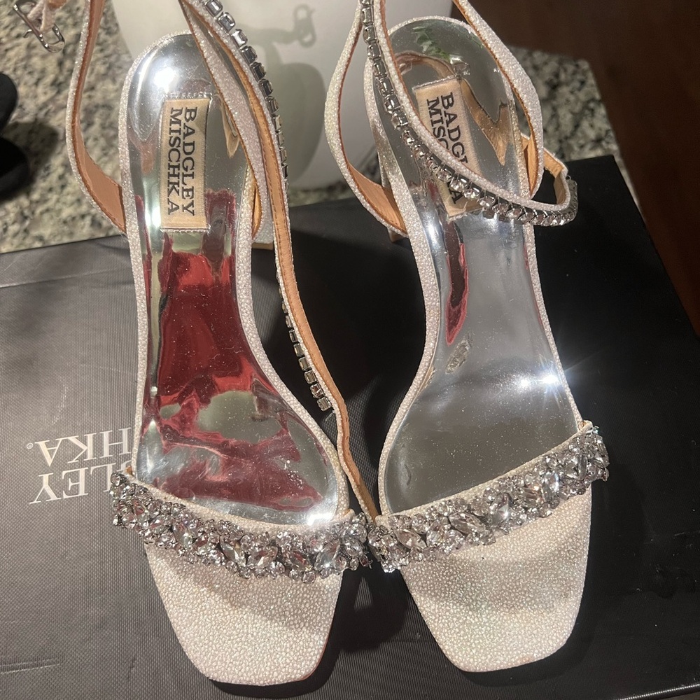 Badgley Mischka Champagne Crystal-Embellished Evening Heels